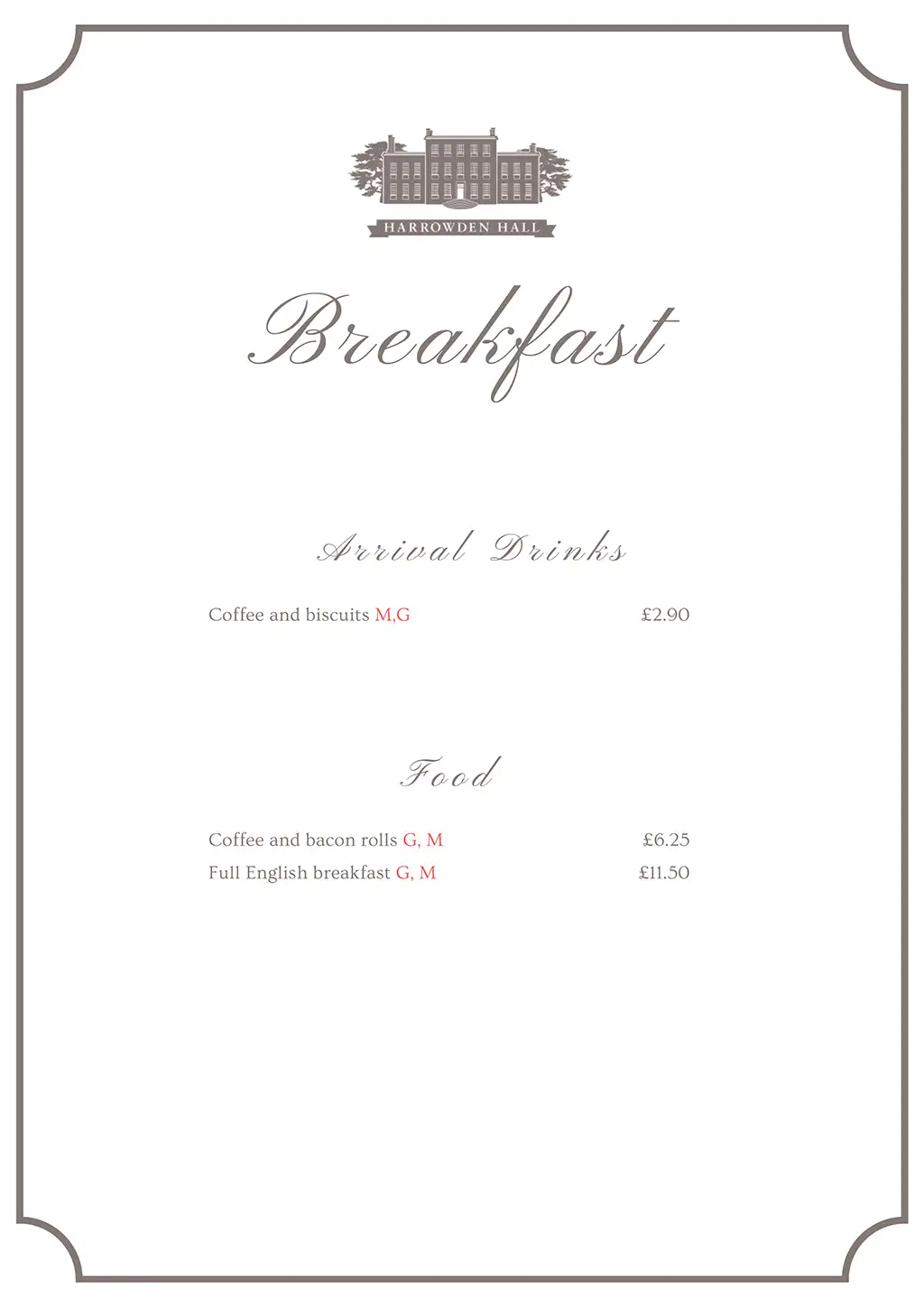 Golf Society breakfast menu Golf breakfast menu