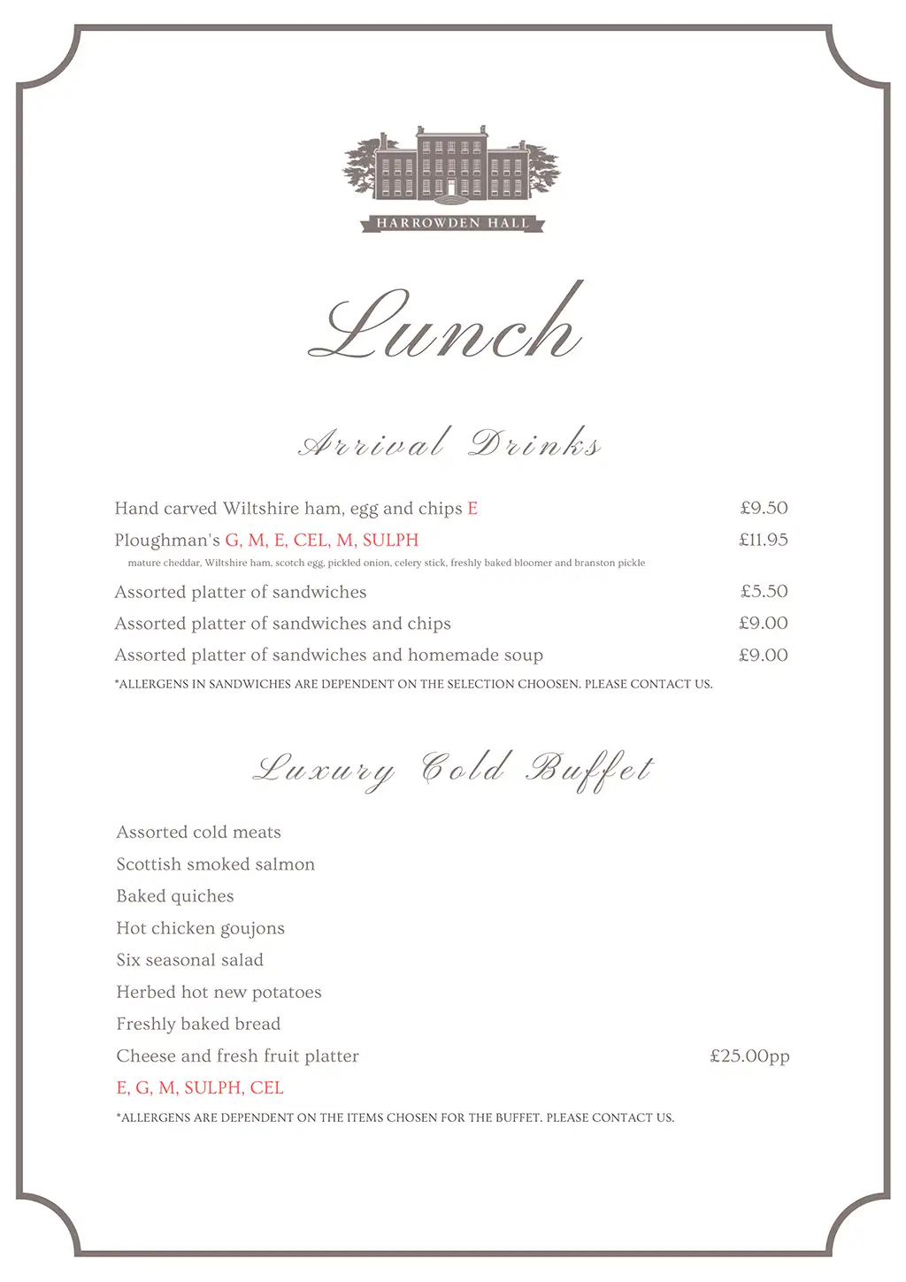 Golf Society lunch menu Golf lunch menu